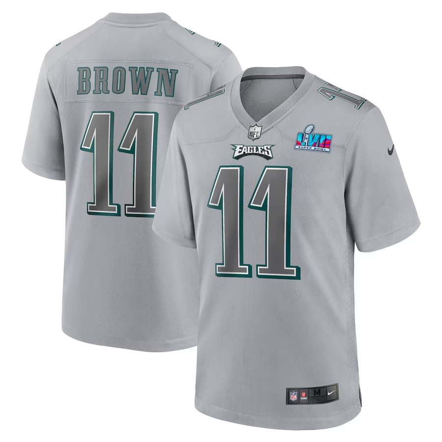 Men's Philadelphia Eagles A.J. Brown #11 Gray Super Bowl LVII Patch Atmosphere Jersey
